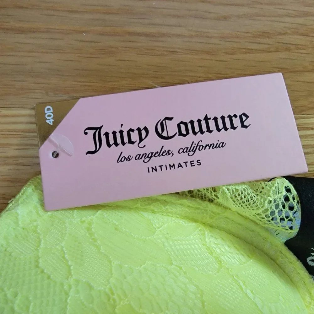 Juicy Couture Womens T-Shirt Bra Neon Yellow Lace lightlu padded- 40D